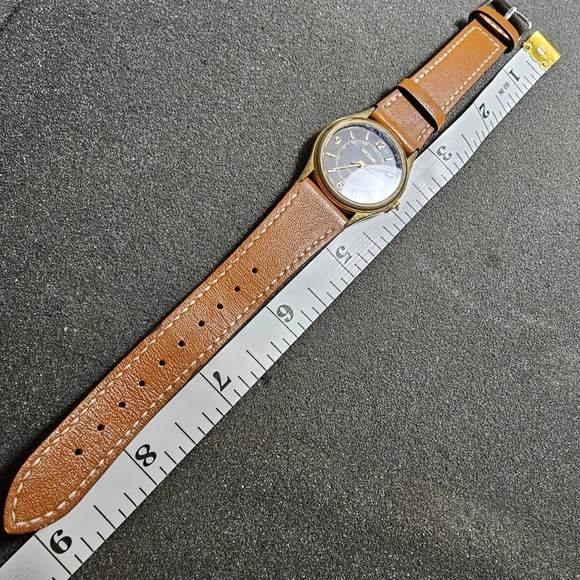 Vintage Westair Quartz 18k Gold Plated Watch Black Dial Brown Straps Working - Picture 9 of 9